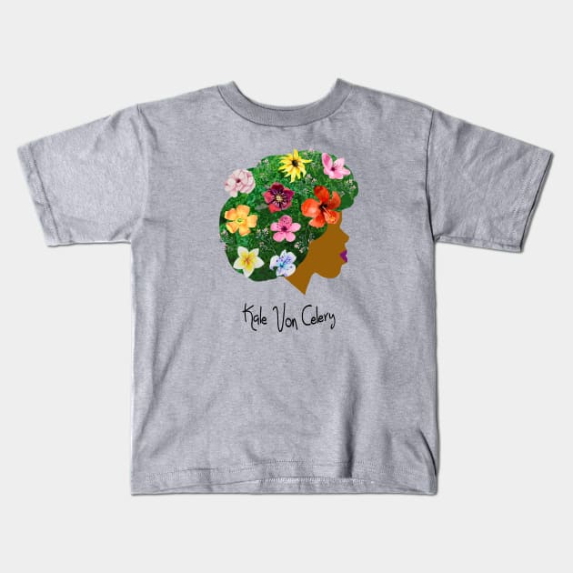 Kale Von Celery Floral - Black Letters Kids T-Shirt by Kale Von Celery